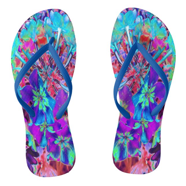 Blooming Abstract Purple and Blue Flower Thongs (Footbed)