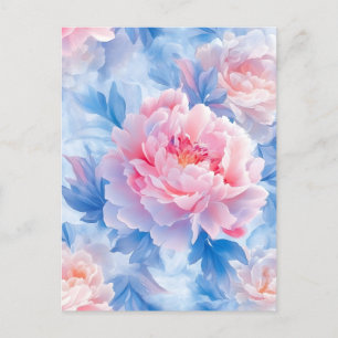 Blooming Abstract Watercolor Peony Announcement Postcard