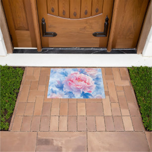 Blooming Abstract Watercolor Peony Doormat