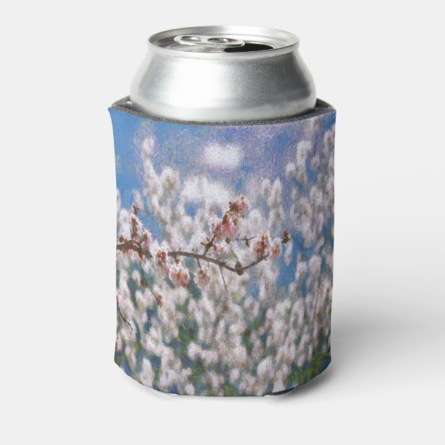 Blooming Almond Tree Pointillism Artwork Can Cooler (Can Back)