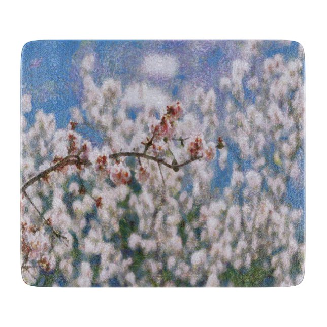 Blooming Almond Tree Pointillism Artwork Cutting Board (Front)