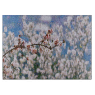 Blooming Almond Tree Pointillism Artwork Cutting Board