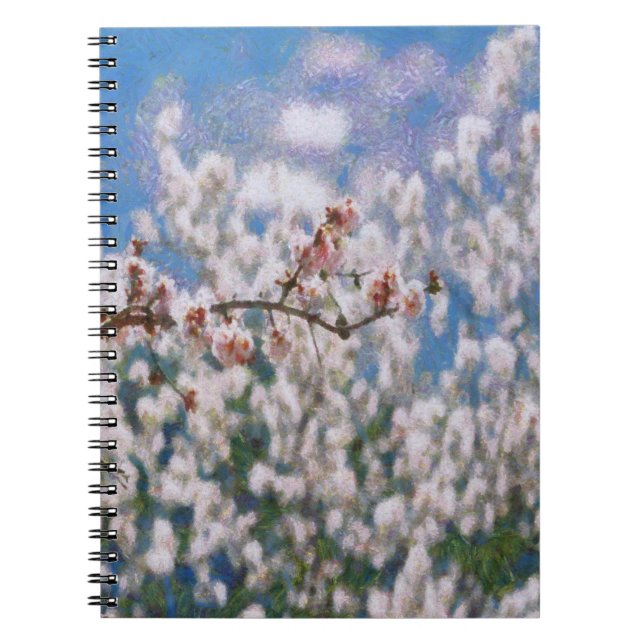 Blooming Almond Tree Pointillism Artwork Notebook (Front)
