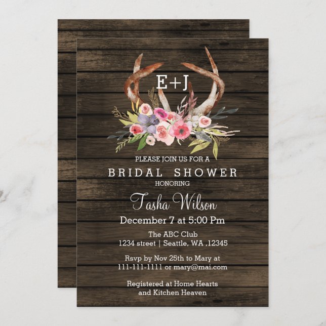 Blooming Antlers Country Chic Bridal Shower Invite (Front/Back)