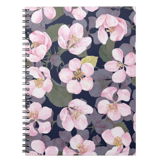 Blooming Apple: Dark Blue Watercolor Notebook (Front)