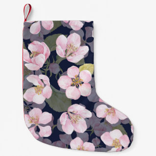 Blooming Apple: Dark Blue Watercolor Small Christmas Stocking