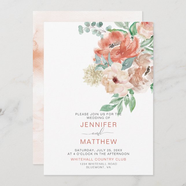 Blooming Apricot Floral Bouquet | Invitation (Front/Back)