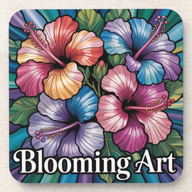 Blooming Art Hibiscus Plastic Coaster Set (Front)