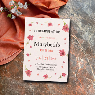 Blooming at 40 - Floral Birthday Invitation