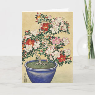 Blooming Azalea in Blue Pot Janpanese Flower Art Card