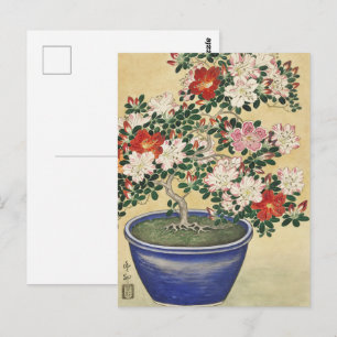 Blooming Azalea in Blue Pot Janpanese Flower Art Postcard