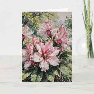 Blooming Azalea Pink Flowers in Garden Card