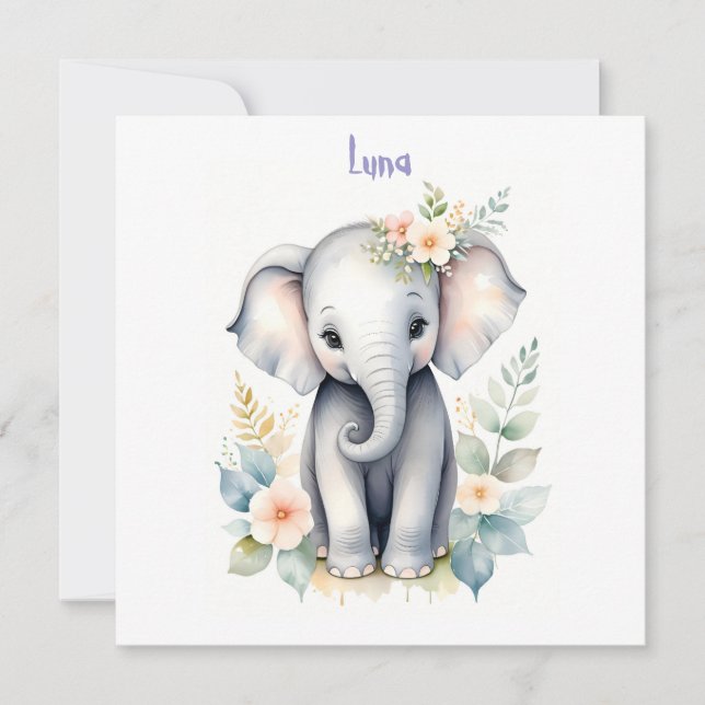 Blooming Baby Elephant Invitation (Front)