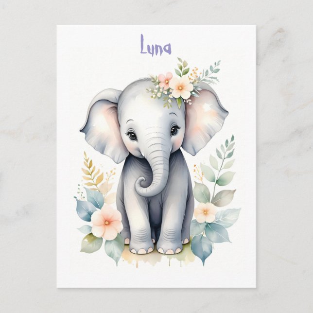 Blooming Baby Elephant Invitation Postcard (Front)