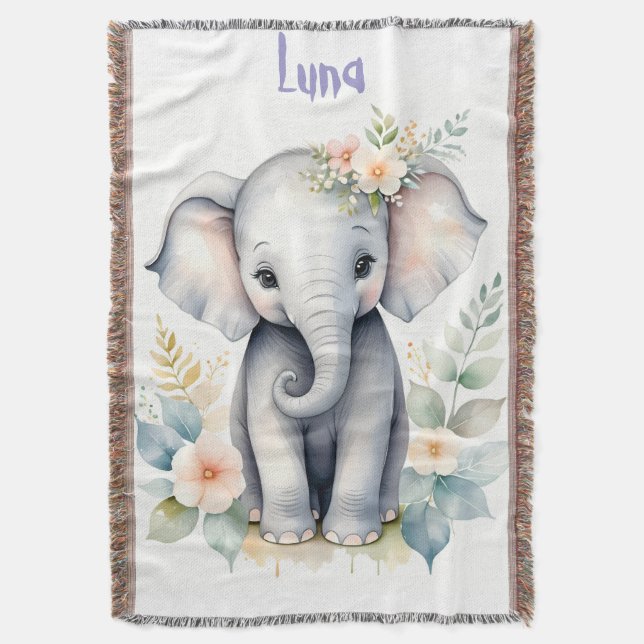 Blooming Baby Elephant Throw Blanket (Front Vertical)