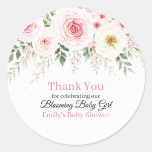 Blooming Baby Girl Floral Baby Shower Favour Classic Round Sticker
