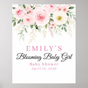 Blooming Baby Girl Floral Baby Shower Welcome Sign