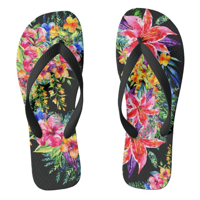 Blooming Beautiful Tropical Flowers Flip Flops (Footbed)