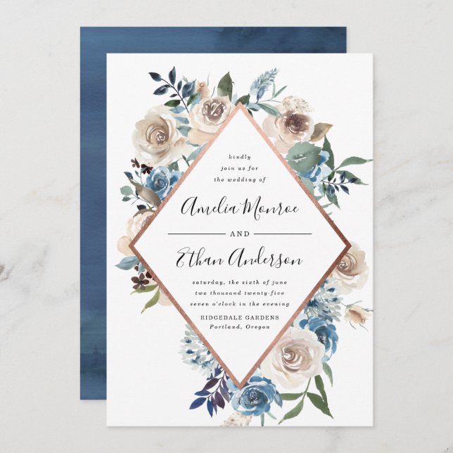 Blooming Beauty Floral Frame Wedding Invitation (Front/Back)