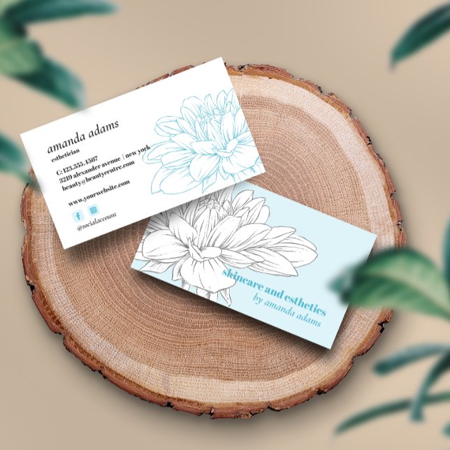 Blooming Beauty | Grey Blue Skincare aesthetician Business Card (Creator Uploaded)