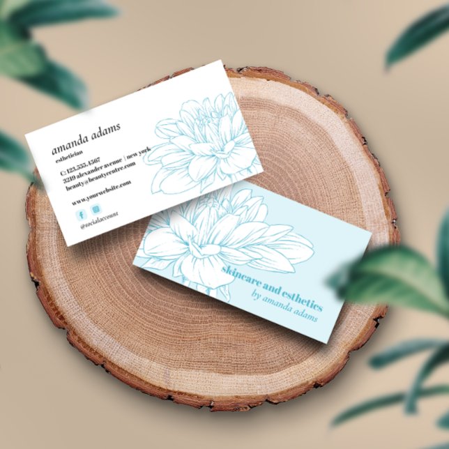 Blooming Beauty | Light Blue Skincare aesthetician Business Card (Creator Uploaded)