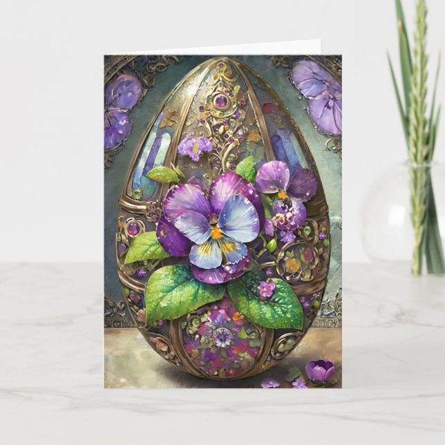 Blooming Birds Foot Violets Wildflowers Easter Egg Card (Front)