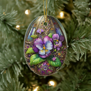 Blooming Birds Foot Violets Wildflowers Easter Egg Ceramic Ornament