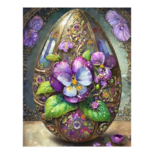 Blooming Birds Foot Violets Wildflowers Easter Egg Photo Print (Front)