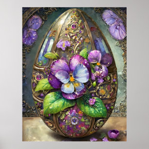 Blooming Birds Foot Violets Wildflowers Easter Egg Poster