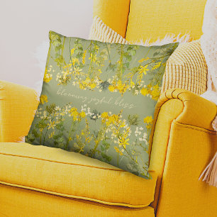 Blooming Bliss Yellow & Green Floral Inspirational Cushion