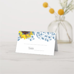 Blooming Blue Botanical Sunflower Place Cards