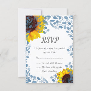Blooming Blue Sunflower Floral Wedding RSVP Cards