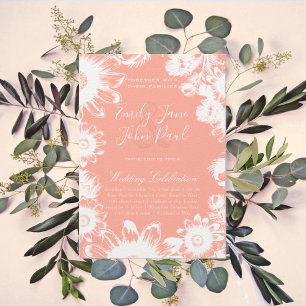 Blooming Blush Coral Floral Wedding Invitations