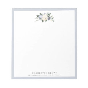 Blooming botanical blue personalized stationery notepad