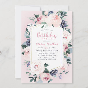 Blooming botanical blush floral birthday Party Invitation