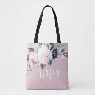 Blooming botanical blush floral personalised wifey tote bag