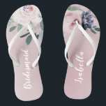 Blooming botanical blush Personalised bridesmaid Thongs<br><div class="desc">Watercolor botanical floral and greenery in blush pink and navy,  elegant and romantic,   great personalised bridesmaid gifts</div>