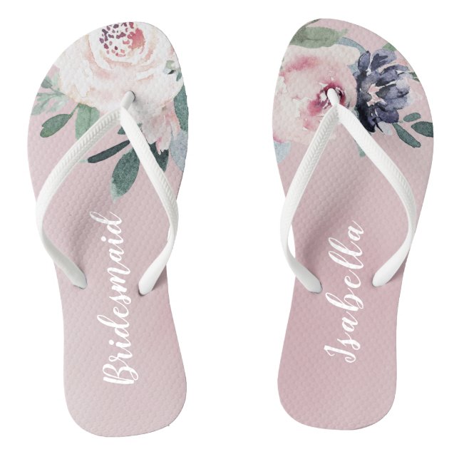 Blooming botanical blush Personalised bridesmaid Thongs (Footbed)