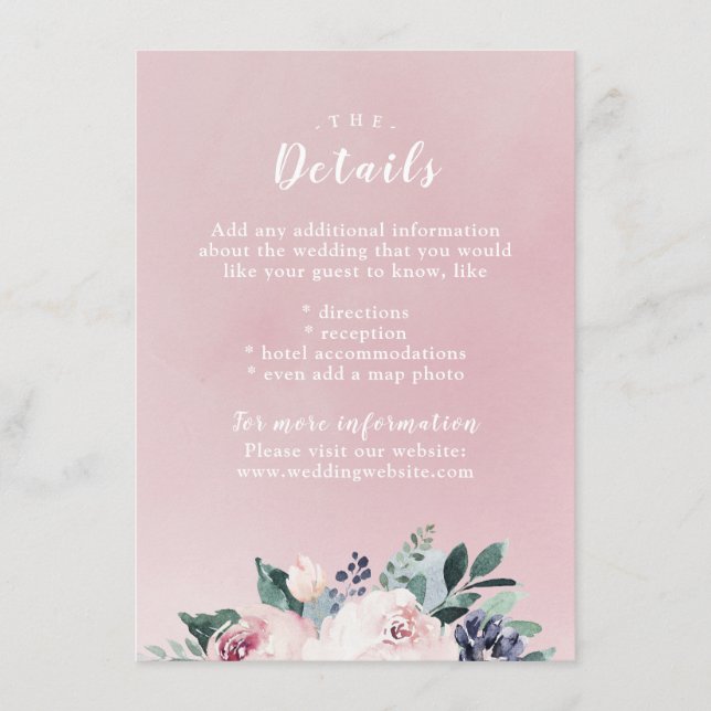 Blooming botanical blush wedding insert card (Front)