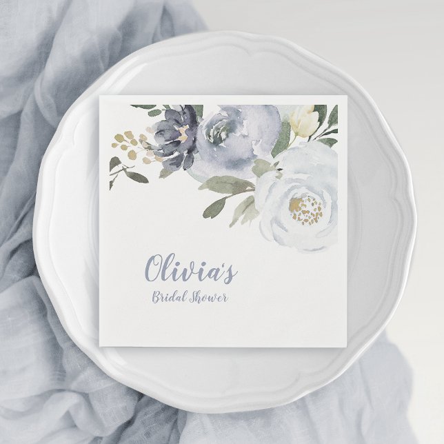 Blooming botanical dusty blue floral bridal shower napkin (Blooming botanical dusty blue floral bridal shower napkins)