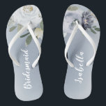 Blooming botanical dusty blue floral bridesmaid thongs<br><div class="desc">Watercolor botanical floral and greenery in soft yellow,  dusty blue,  and grey,  elegant and romantic,   great personalised bridesmaid gifts</div>