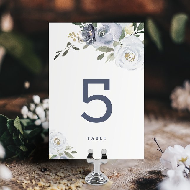 Blooming botanical dusty blue floral wedding table table number (Blooming botanical dusty blue floral wedding table table number card)