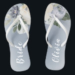 Blooming botanical dusty blue personalised bride thongs<br><div class="desc">Watercolor botanical floral and greenery in soft yellow,  dusty blue,  and grey,  elegant and romantic,   great personalised gifts for bride</div>