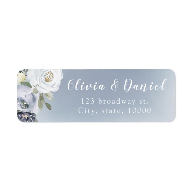 Blooming botanical dusty blue return address label (Front)