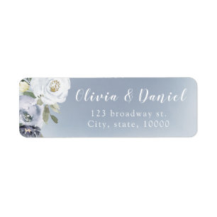 Blooming botanical dusty blue return address return address label