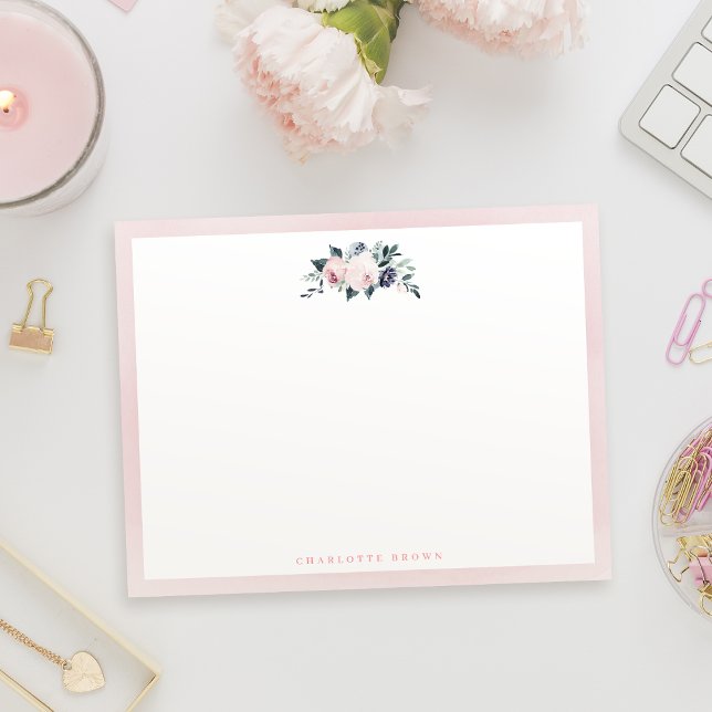 Blooming botanical pink personalised stationery card (Blooming botanical pink personalized stationery note card)