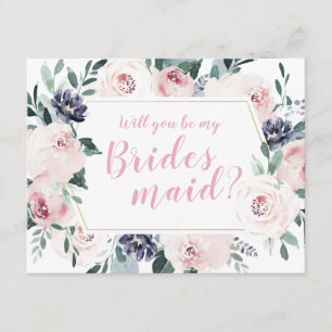 Blooming botanical pink Will you be my bridesmaid Invitation