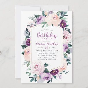 Blooming botanical purple floral birthday Party Invitation