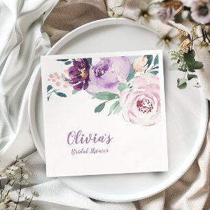 Blooming botanical purple floral bridal shower napkin