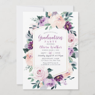 Blooming botanical purple floral graduation party invitation